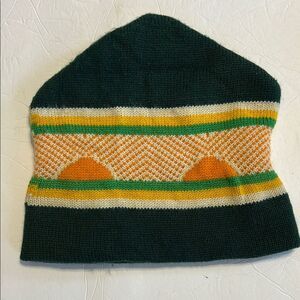 Forrest Green Yellow Orange Beanie Cap Virgin Wool One Size Fits Most Unisex